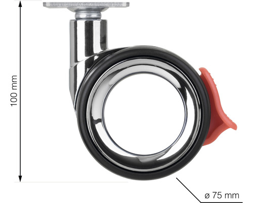 Nábytkové kolečko s parkovací brzdou, průměr 75 mm a výška 100 mm