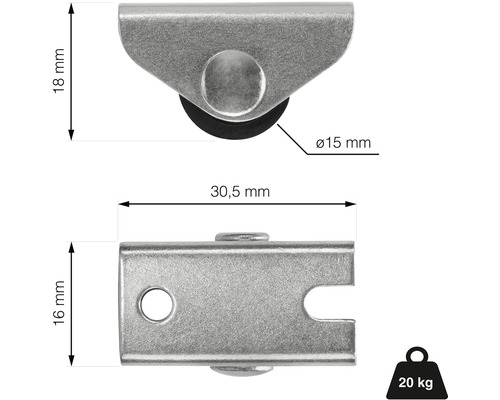 Zobrazení rozměrů a maximální nosnosti nábytkového kolečka
