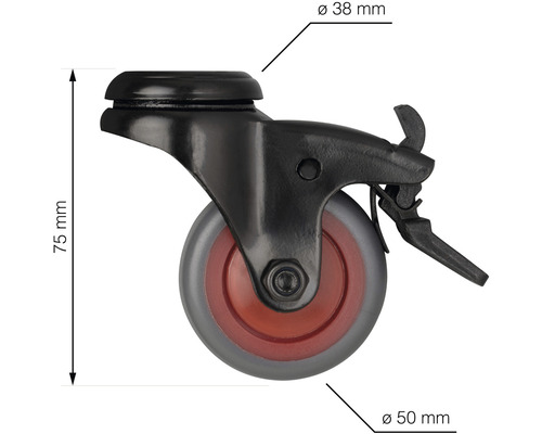 Nábytkové kolečko s brzdou, průměr 50 milimetrů