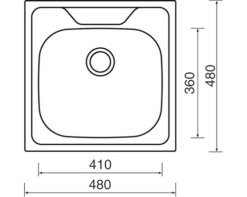 Dřez s rozměry 480 x 480 milimetrů