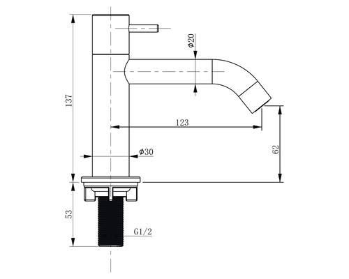 Technický výkres armatury s rozměry