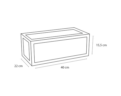 Obrázek truhlíku o rozměrech 40 cm délka, 22 cm šířka a 15,5 cm výška