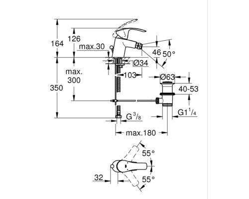 Technický výkres armatury s rozměry