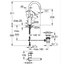 Technický nákres armatury s rozměry.