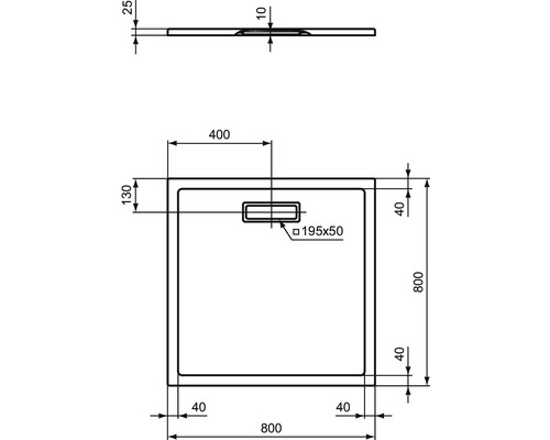 Technický nákres sprchové vaničky s rozměry