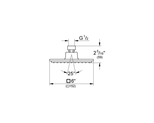 Technický výkres sprchové hlavice s rozměry