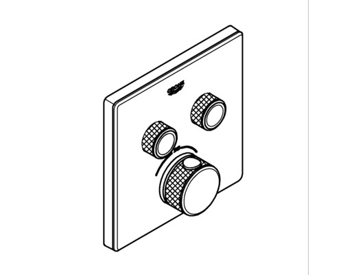 Logo Grohe na čtvercovém termostatu pro sprchu