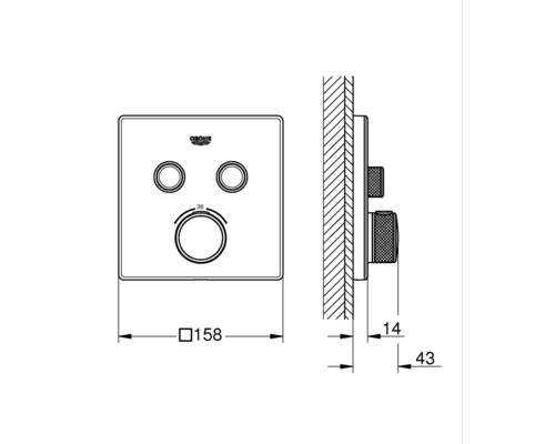 Technický nákres baterie Grohe s rozměry
