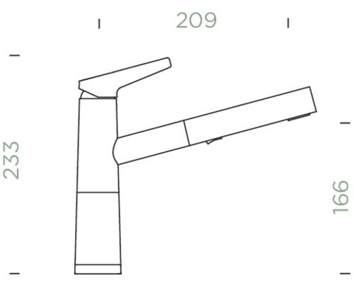 Technický nákres kuchyňské baterie s rozměry