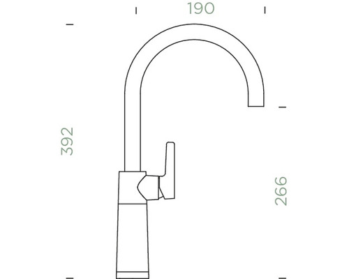 Technický nákres kuchyňské baterie s rozměry