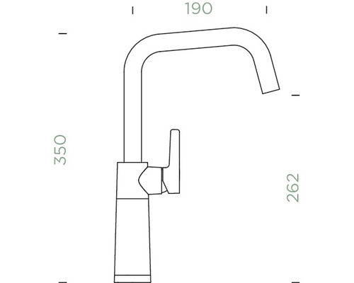 Technický výkres kuchyňské baterie s rozměry.