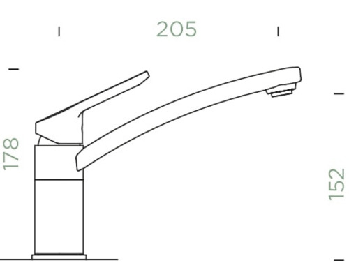 Technický nákres kuchyňské baterie s rozměry