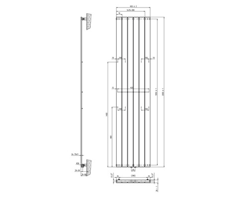 Technický výkres radiátoru s rozměry