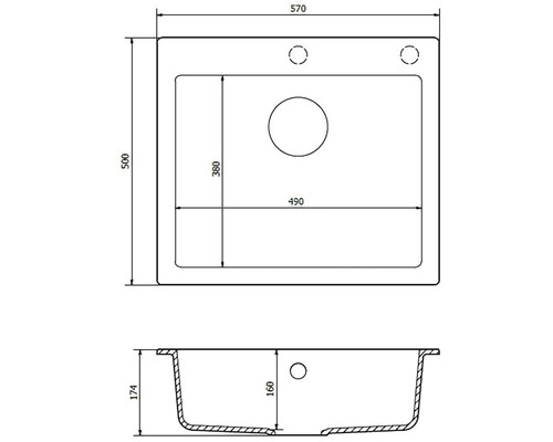 Technický výkres dřezu s rozměry