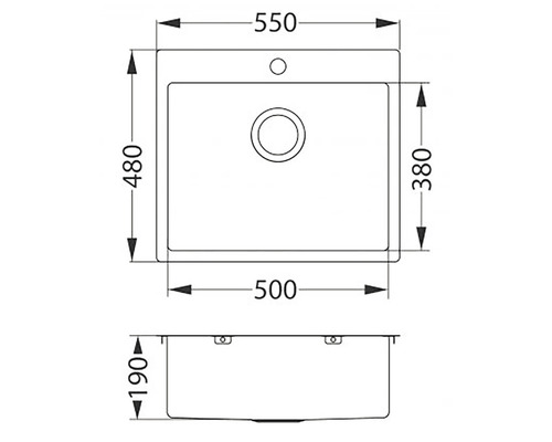 Nákres kuchyňského dřezu s rozměry