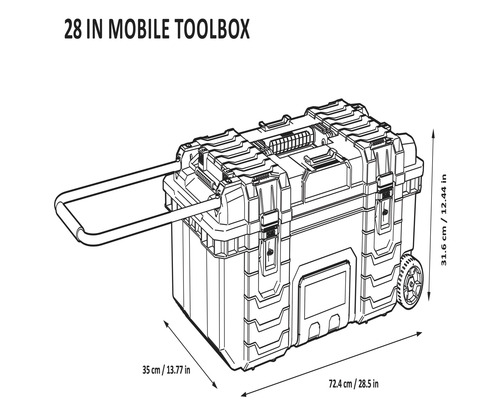 Mobilní bedna na nářadí o rozměrech 72,4 cm x 35 cm x 31,6 cm