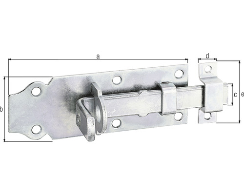 Závora dveří s rozměry a, b, c, d, e