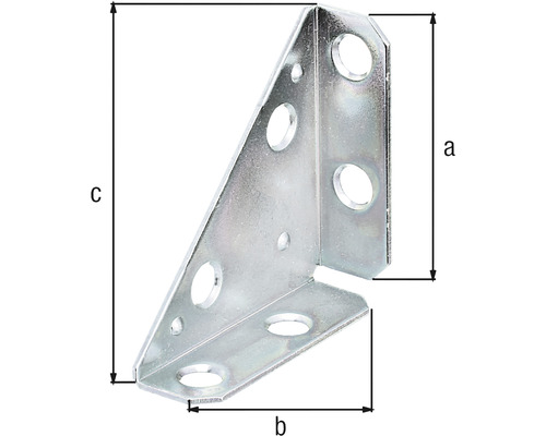 Rohový spojovací prvek s otvory a rozměry a, b, c