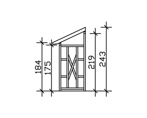 Technický nákres zahradního domku s rozměry