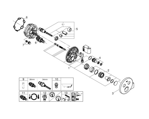 Rozkreslený nákres armatury s jednotlivými díly