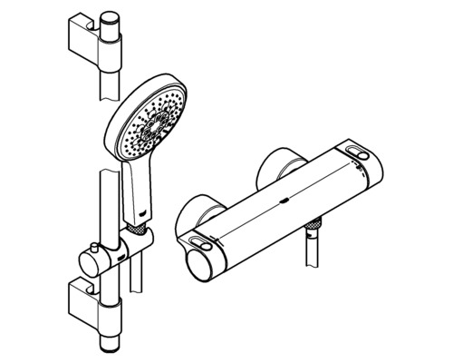 Sprchová souprava s ruční sprchou, sprchovou tyčí a termostatickou baterií pro montáž na stěnu