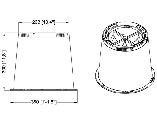 Technický nákres květináče s rozměry