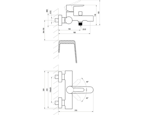 Technický nákres baterie s rozměry