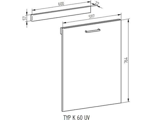 Technický nákres kuchyňské skříňky s rozměry