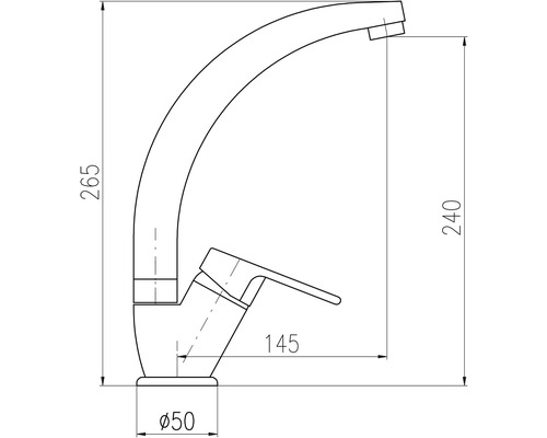 Technický nákres kuchyňské baterie s rozměry