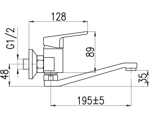 Technický výkres vodovodní baterie s rozměry