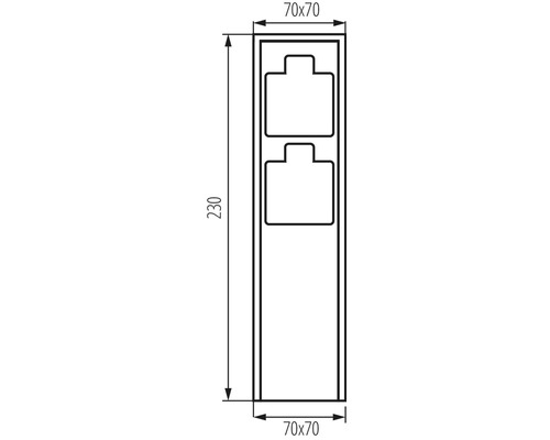 Technický výkres s rozměry 70x70 a 230
