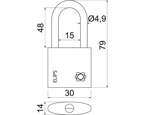 Technický nákres visacího zámku s rozměry