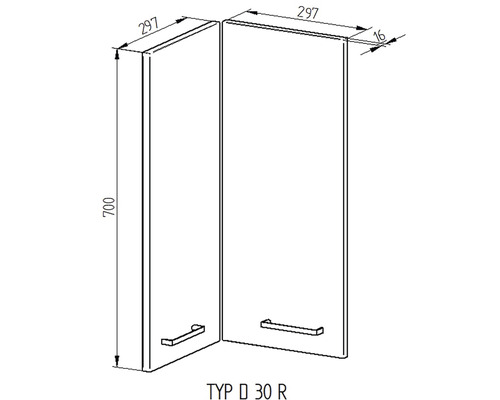 Nákres závěsné kuchyňské skříňky s rozměry