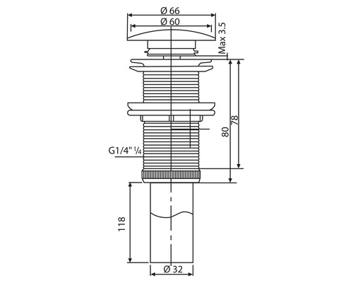 Technický výkres výpustného ventilu s rozměry