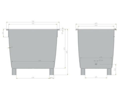Technický nákres květináče s rozměry