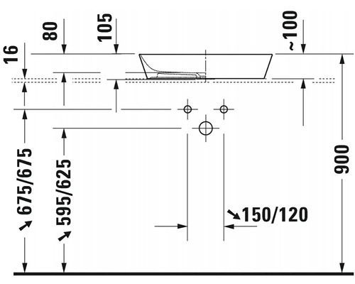 Technický výkres umyvadla s rozměry