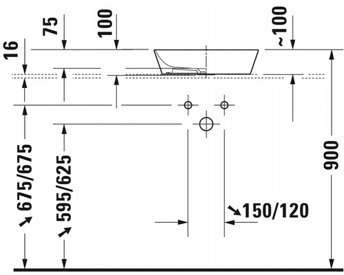 Technický výkres umyvadla s rozměry