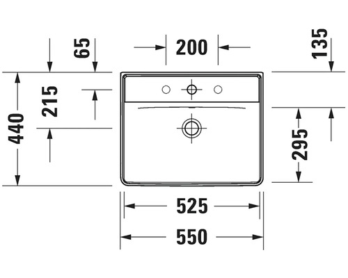 Technický výkres umyvadla s rozměry