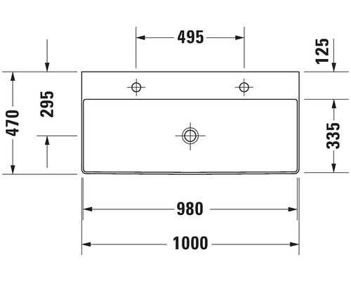 Technický výkres umyvadla s rozměry