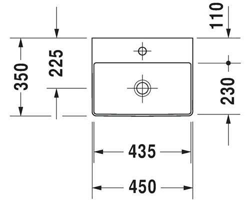 Technický nákres umyvadla s rozměry