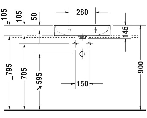 Technický výkres umyvadla s rozměry