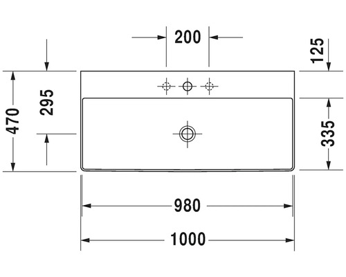 Technický nákres umyvadla s rozměry