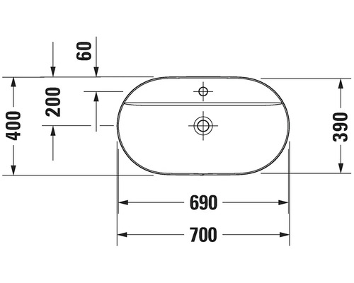 Technický nákres umyvadla s rozměry