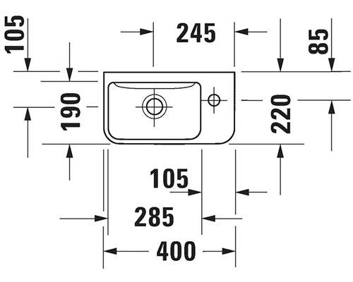 Technický nákres umyvadla s rozměry