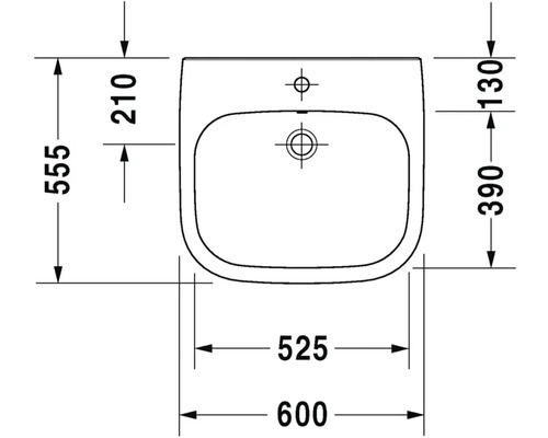 Technický nákres umyvadla s rozměry