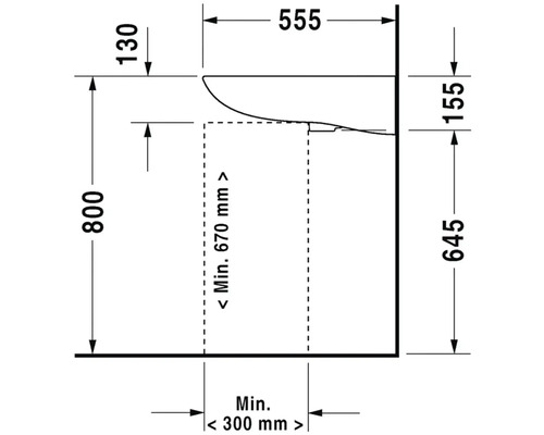 Technický nákres toalety s rozměry