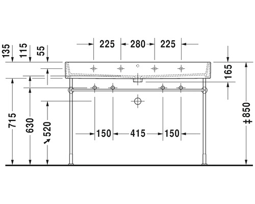 Technický výkres umyvadla s rozměry