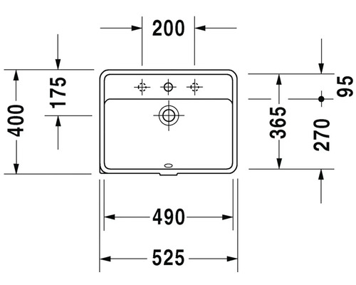 Nákres umyvadla s rozměry