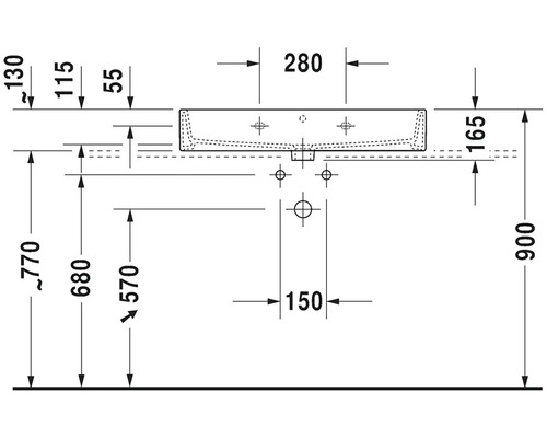 Technický nákres umyvadla s rozměry
