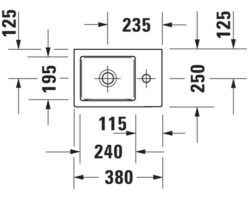 Technický nákres umyvadla s rozměry